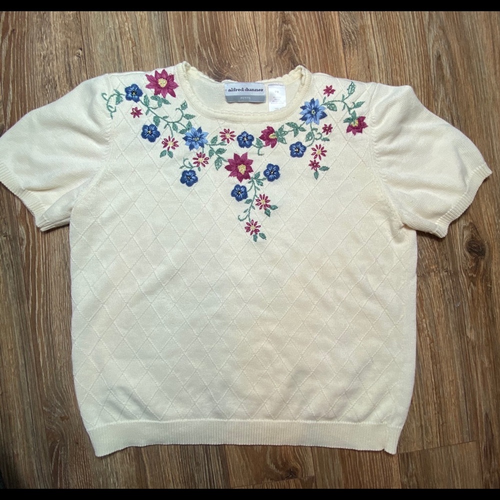 Alfred dunner petite floral embroidered sweater